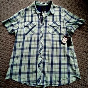 Guess, Mens XL, Sea Foam Green / Multi SS / Hunter Plaid Shirt